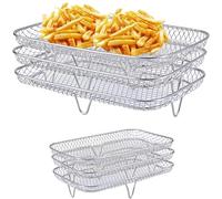 8 inch Rectangular Air Fryer Rack,3 Layers Air Fryer Basket,Stackable 304 Stainless Steel Dehydrator Rack,Air Fryer Accessories Compatible with Instant Pot Air Fryer Crisp Lid 6 Quart