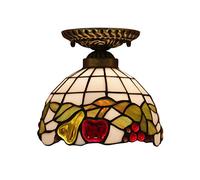 8-Inch Semi-Flush Mount Ceiling Lamp,Tiffany Style Retro Stained Glass Ceiling Light for Hallway Study Room Office Bedroom Decor Lighting,E27