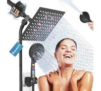 8 Inch Shower Head with Handheld Shower, Combination Rain Shower Head with Shower Filters for Hard Water, Black Shower Heads with Hose, Double Filter Shower Head with Hand Shower and Integrated Power