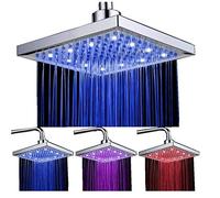 8 inch Square LED Shower Head, Temperature Control Shower with 3 Colour Changing, 12pcs Led Water Powere Shower Head for Bathroom,