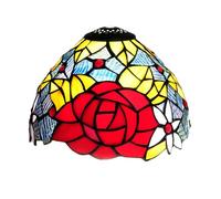 8 Inch Stained Glass Lamp Shade, Small Tiffany Replacement Lampshade Red Roses Vintage Style Deco for Ceiling Light Pendant Chandelier Wall Table Lamp