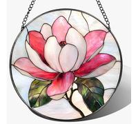 8-Inch Stained Glass Ornament, Stained Glass Window Hanging, Window Hanging Decor Suncatcher, Magnolia Flower Ornament | Holiday, Mother's Day, Birthday | Gifts for Nature and Garden Lovers
