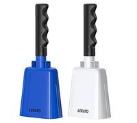 8 Inch Steel Cow Bell with Handle, 2-Pack Noise Makers Cowbell for Sport Events Cheering Hand Bell for Football Games,Party, Concert, Graduations, School, Farm Ranch(Blue+White)