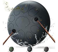 8 Inch Steel Tongue Drum 11 Notes A Major Handpan Drum Portable Rain Drum Outdoor Percussion Instrument with Mallets Finger Picks Carry Bag Music Book Beginner Yoga Meditation Gift