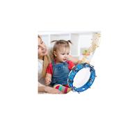 8-inch Tambourine Handbell Hand Drum with Double Row Jingles Blue