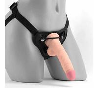 8 Inch Ultra Ribbed Strap-On Dildo in Flesh with Black Harness Strap on Dildo with Harness, Wearable Realistic Penis Body Safe Dildo Adult Sex Toy for Female Masturbation Women Lesbian Couples and Gay