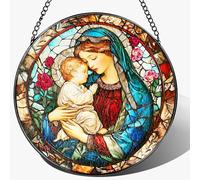 8 Inch Virgin Mary Stained Glass Suncatcher, Stained Glass Window Hanging, Christian Window Hanging Decor, Suncatchers for Windows Door Home Decor and Christmas, Christian Gift, Religious Gift