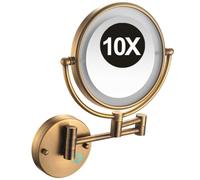 8 Inch Wall Mounted LED 3 Colors Lighted Makeup Mirror | 2 Sided 1x/10x Magnifying Vanity Mirror with Base Touch Dimmable, 360° Swivel with Folding Arm
