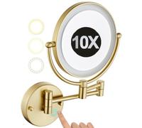 8 Inch Wall Mounted LED 3 Colors Lighted Makeup Mirror | 2 Sided 1x/10x Magnifying Vanity Mirror with Base Touch Dimmable, 360° Swivel with Folding Arm