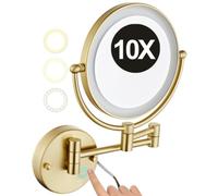 8 Inch Wall Mounted LED 3 Colors Lighted Makeup Mirror | 2 Sided 1x/10x Magnifying Vanity Mirror with Base Touch Dimmable, 360° Swivel with Folding Arm