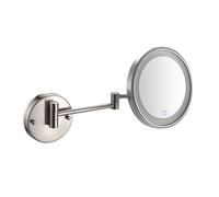 8-Inch Wall-Mounted Makeup Mirror with 360-Degree Rotation LED Lights 3X Magnifin Extendable Arm Nickel Finish - Perfect for Bathroom Use