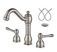 8 Inch Widespread Bathroom Sink Faucet - 3 Hole Deck Mount Mixer Tap with Pop Up Drain Assembly Brushed Nickel Finish Double Lever Handle for Easy Control Stylish Bathroom Upgrade