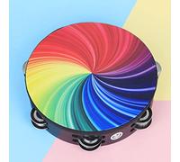 8 Inch Wooden Handbell, Early Education Percussion Instrument Tambourine with Double Row Jingles for Children Boys Girls, Easy to Play, Made From Wood and