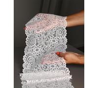 8 Inches by 5 Yards Stretch Sewing Lace Trim Fabric Elastic Ribbon Continuous Roll by Alice Crafts | Off-White