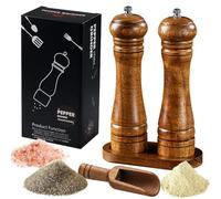 8 inches Salt and Pepper Grinder Set, Pepper Mill with Tray, Salt and Peppers Grinder Set of 2 with Adjustable Ceramic core Salts Grinders for Cooking and Baking