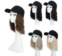 8 Inches Wave Baseball Cap Wig with Curly Hair Extensions Hat for Women Synthetic Wave Wig Hat Adjustable (10p22t)