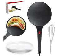 8" Instant Electric Crepe Maker - Quick Heat Fully Automatic Pancake Pan, Nonstick Crepe Pan with Dipping Plate & Egg Whisk, Auto Temp Control for Crepes, Pancakes
