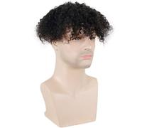 8" Kinky Curly Toupee for Black Men Remy Human Hair Replacement System Mono Lace with PU Around Off Black Breathable Afro Curl Men Hair Pieces Unit Hair Pieces Replacement(8"x10")