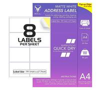 8 Labels Per A4 Sheet, 50 Sheets 400 Sticky Label, Printable Sticker Paper, iSOUL Matte Self Adhesive Address Mailing, Shipping, Postage, Laser & Inkjet Printer Compatible [QuickDry]