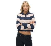 (8, Lauren Navy/Pink Stripe) Superdry Womens Athletic Essentials Long Sleeve Polo Shirt