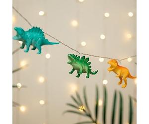 8 LED Dinosaur String Lights - Soft Coloured Plastic Dinosaurs with Warm White Glow - Battery-Powered Decor for Children's Bedrooms - Indoor Party and Home Decor Lighting