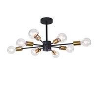 8-Light Ceiling Lamp Sputnik Chaner Modern Industrial Semi Flush Mount Ceiling Lighting Fixture, E27 Close to Ceiling Lamps Mid Century Chaners for Dining Living Room (Svart+guld)