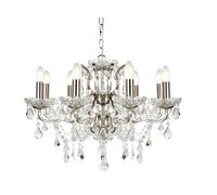 8 Light Chandelier Clear Crystal Drops And Trim Ceiling Lamp Satin Silver Finish