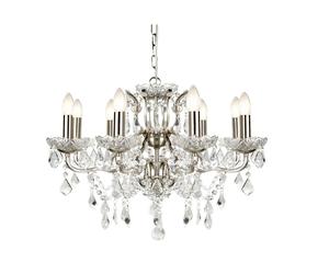 8 Light Chandelier Clear Crystal Drops And Trim Ceiling Lamp Satin Silver Finish