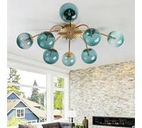 8-Light Sputnik Bubble Chandelier Light Fixture, 33" Modern Semi-Flush Chandelier Light with Glass Globes, Art Deco Bubble Lighting Fixture for Living Room, Dining Room, Entryway (Blue, 8Light)