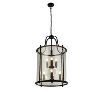 8 Lights Black Finish Metal Frame and Glass Panels Ceiling Fitting Pendant Light