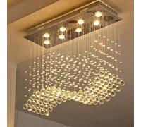 8-Lights Rectangular Crystal Chandelier Lighting Wave Raindrop Pendent Flush Mount Ceiling Light Fixture for Dining Room