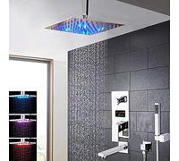 8 Lnch Chrome Brass LED Shower Head Digital Display Mixer Taps Bathroom Shower Faucet 3-Functions Digital Shower Faucets Set