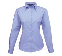 (8, Mid blue) Premier Womens/Ladies Poplin Long-Sleeved Blouse