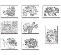 8 Mindfulness Colouring Posters: Anti-Stress Art Therapy Poster Set Drawn in Adult Colouring Book Style