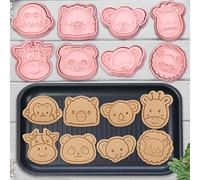 8 Mini Animal Cookie Cutters Set, 3D Raised Design Animal Embossing Stamps, Lion, Tiger, Panda, Elephant, Zebra, Giraffe, Monkey, Hippo, Baking Molds (Forest-5)