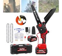 8" Mini Chainsaw Cordless Battery Powered Chainsaw, 840W Powerful Electric Cordless Chainsaw with 1 X Oil Bottle, 2 Chains, Guide Bar, Security Lock, 4000mAh Battery, Wood/Tree Saw for Garden