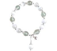 8 Mm Cat'S Eye Opal And Strawberry Quartz Beaded Bracelet With Silver Bell, Stretch Healing Jewelry For Women