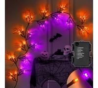 [8 Modes & Timer] 6 Ft 45 LED Halloween Willow Vine Twig Garland Decorations Orange & Purple Lights, Battery Operated Waterproof Halloween Decorations for Home Wall Fireplace Mantle Decor