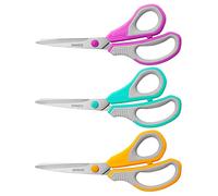 8" Multipurpose Scissors 3-Pcs Sharp Blade Office Shears Comfort Grip Handle for Home School Craft Supplies (Yellow,Green,Purple)