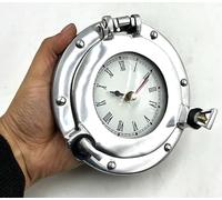 8" Nautical Maritime Ship's & Boat Clock Marine Time Beach Style Quartz Wall Clock Porthole ~ Home Décor Gift, Housewarming Gift (Chrome)