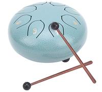 8 Note Hand Pan Drum in Moss Blue, Lotus Design, Sanskrit Inscriptions, Ethereal Sound, Percussion Instrument for Meditation and Relaxation