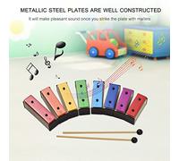 8 note Xylophone Glockenspiel with Case, Instrument Colorful Glockenspiel Removable Rainbow Color Metal Plates Resonator Bells with Plastic Mallets Green Case Percussion Instrument