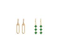 8 Other Reasons Wicked Oblong Mini Hoop Earrings with Emerald Charms - Gold-Plated Brass Hoops, 2 Interchangeable Charms, Modern Statement Jewelry