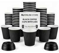 8 oz and 12 oz Black Disposable Kraft Paper Ripple Cups with Lids