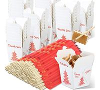 8 oz Chinese Take out Boxes with Chopsticks, Pagoda Paper Food Containers with Sleeved and Separated Disposable Chopsticks for Asian Party Decorations Favor Birthday Wedding Restaurant (100 Sets)