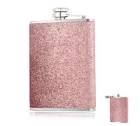 8 Oz Hip Flasks for Women Men, Pink Sparkling Portable Alcohol Flask