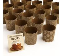 8 oz Kulich & Panettone Baking Molds - 25 Pack | Small Non-Stick Easter Bread Paper Forms | W 3.5" x H 3.4" | Oven & Microwave Safe | Elegant Brown Design + Bonus Family Recipe