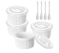 8 oz Porcelain Ramekins Set with Lid, 4 Pack Porcelain Creme Brulee Souffle Dishes, Baking Cups for Pudding, Fruits, Dips, Ice Cream, Dishwasher and Oven Safe