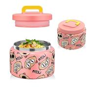 8 Oz Thermo Food Jar for Hot & Cold Food for Kids, Insulated Lunch Containers Hot Food Jar,Leak-Proof Vacuum Stainless Steel Wide Mouth Lunch Soup Thermo for School (Pink-Cat)