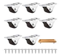 8 Pack 0.5 Inch Mini Caster Wheels Low Profile Fixed Top Plate Rubber Rolling Wheels with Screws Non Swivel Small Casters for Furniture Cabinets Drawers DIY Projects Appliances